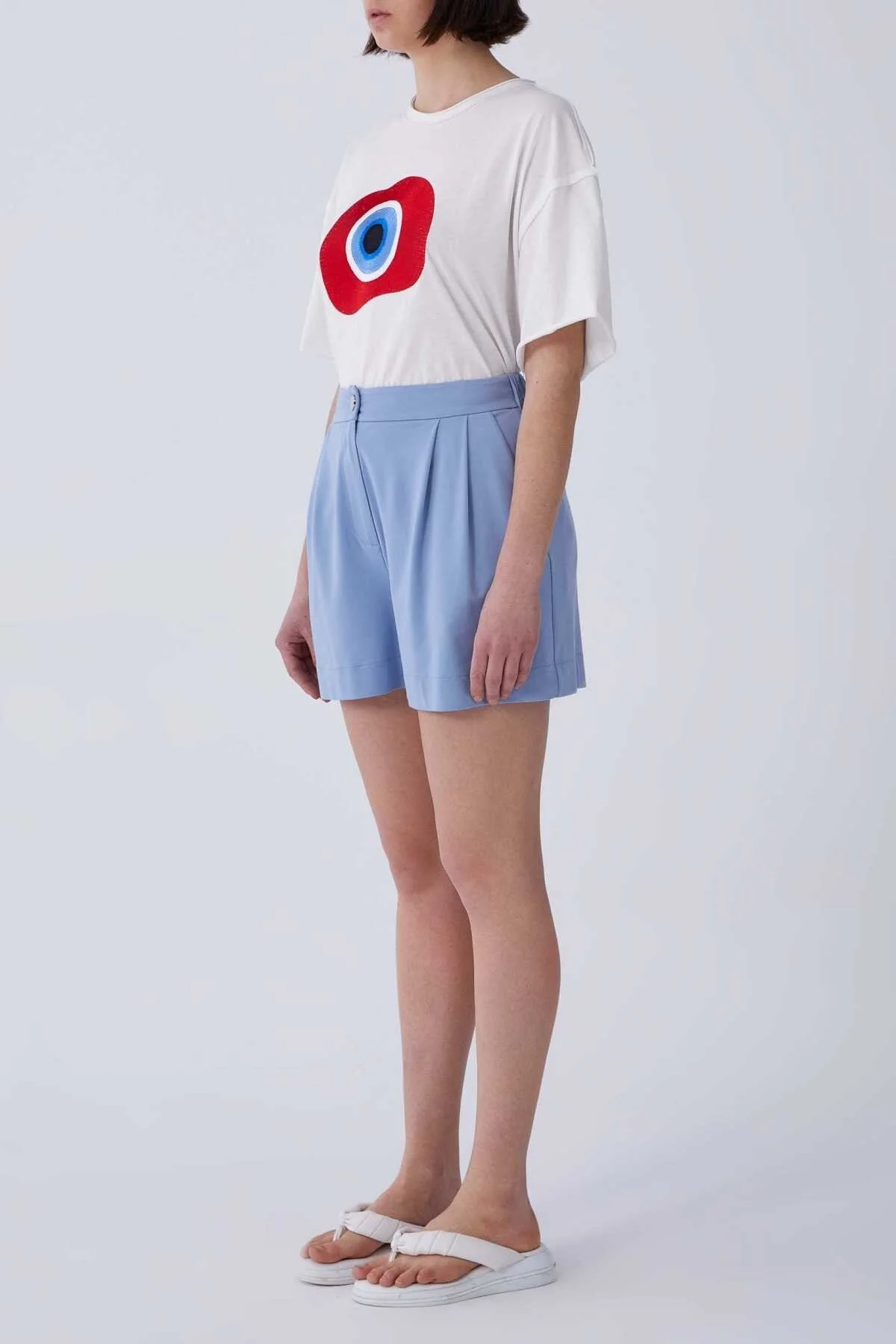 Yüksek Bel Kadın Şort Mavi - 3