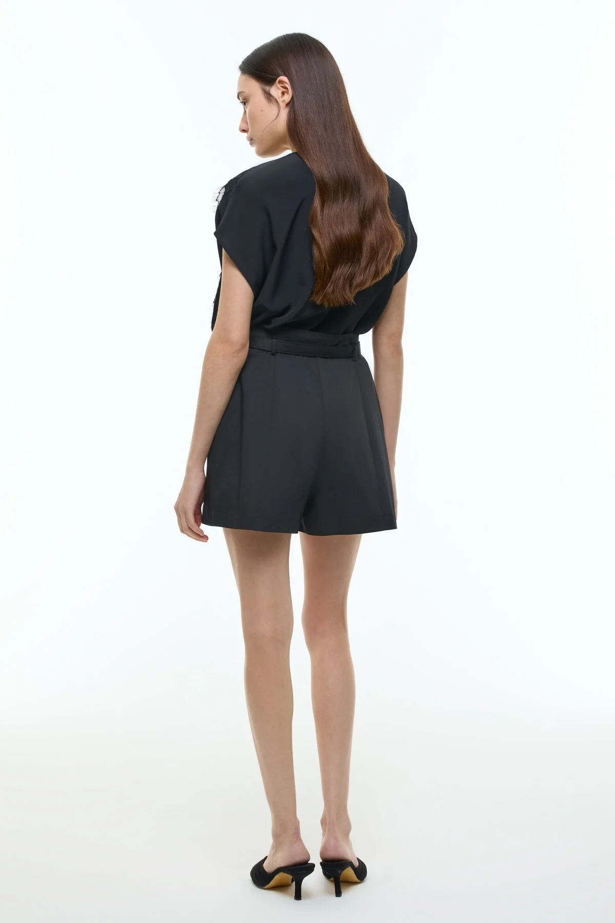 Yüksek Bel Kemerli Şort Siyah - 2
