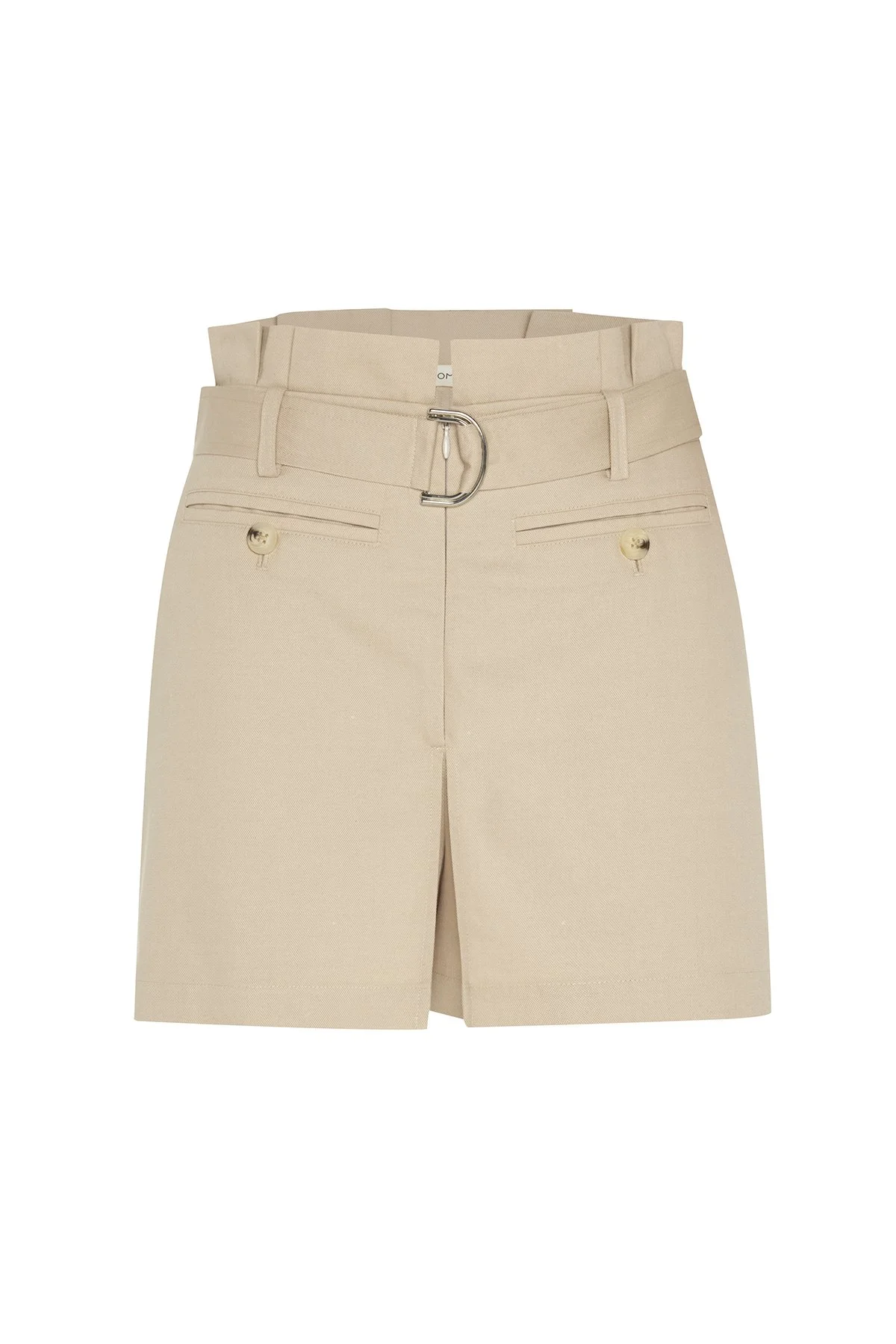 Yüksek Bel Pili ve Kemer Detaylı Şort Etek Bej - 5