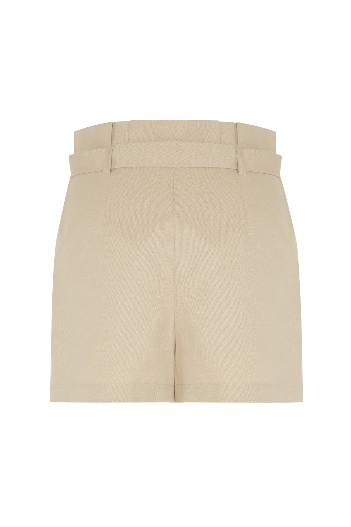 Yüksek Bel Pili ve Kemer Detaylı Şort Etek Bej - 6