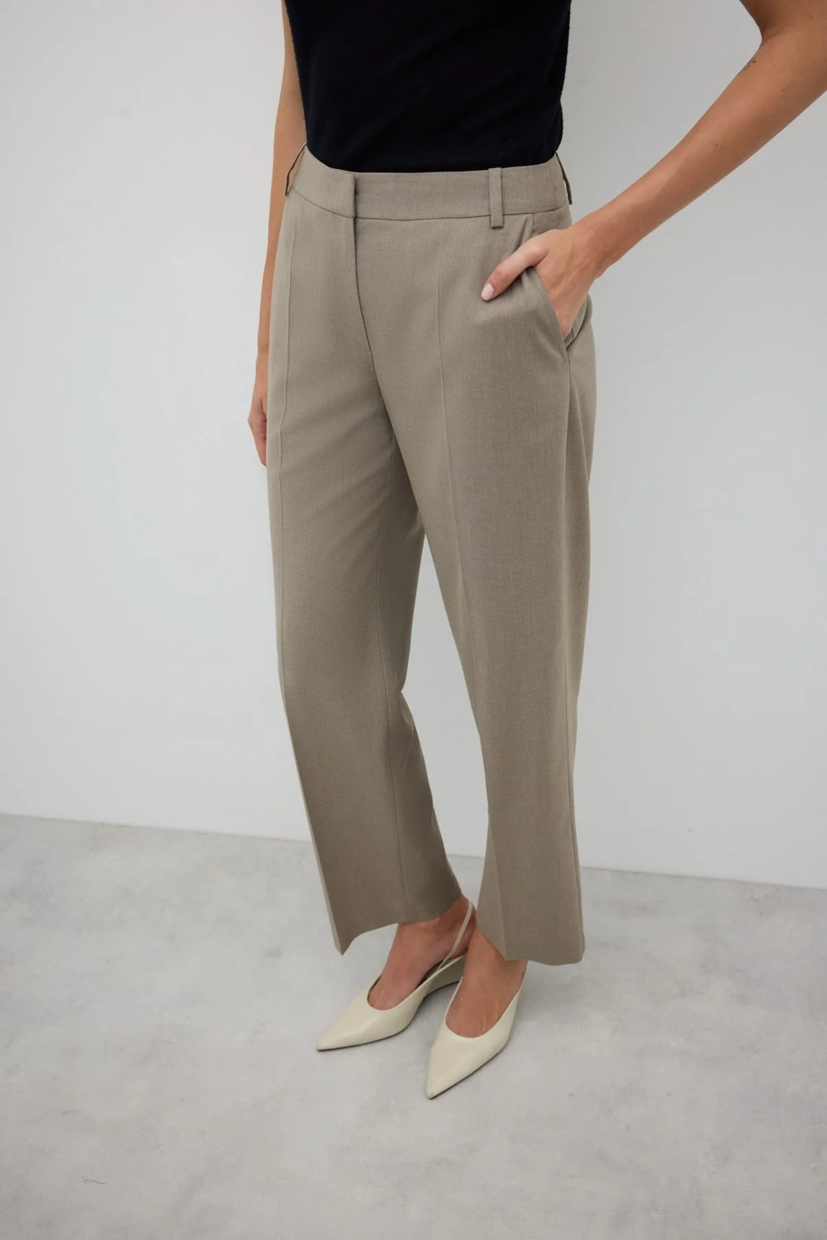 Yün Karışımlı Düz Paça Pantolon Kum Beji - 5