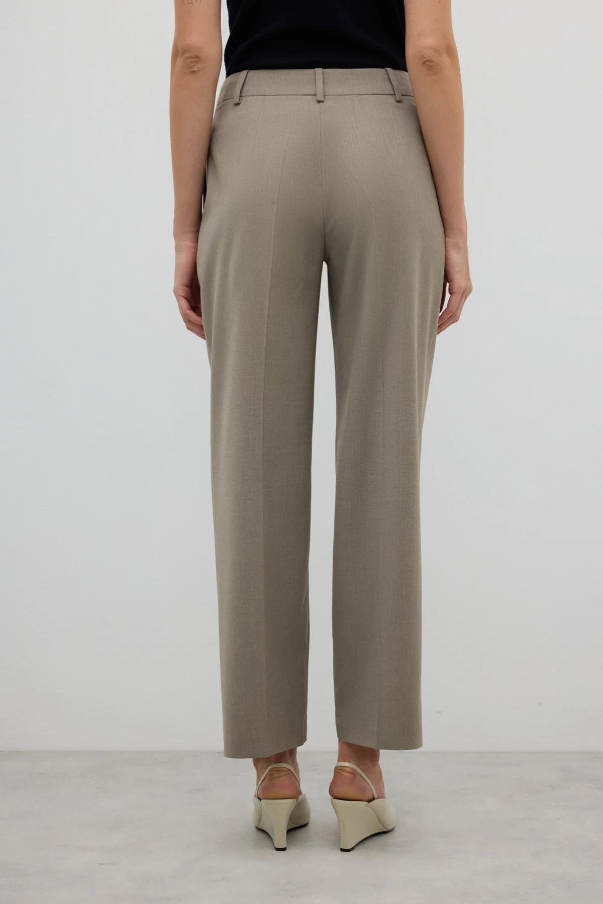 Yün Karışımlı Düz Paça Pantolon Kum Beji - 2