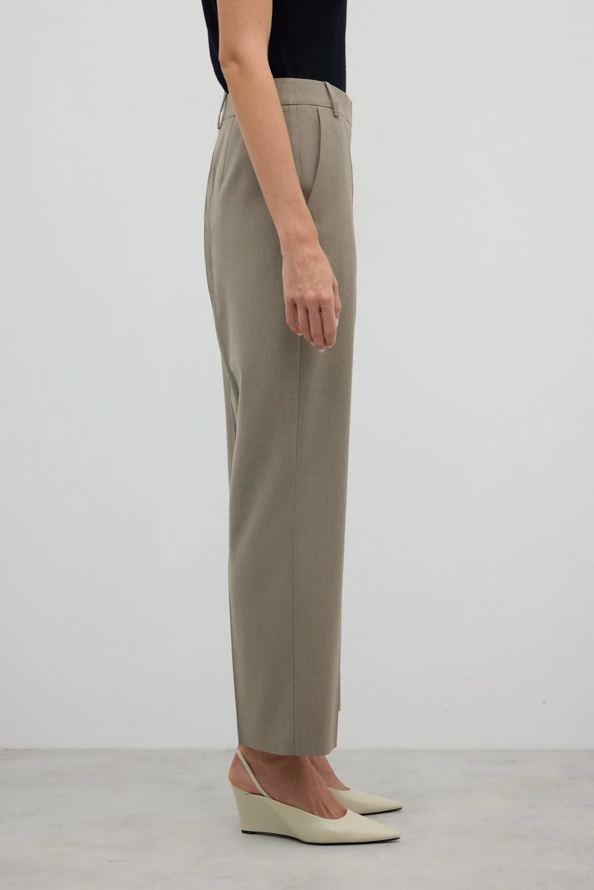 Yün Karışımlı Düz Paça Pantolon Kum Beji - 4