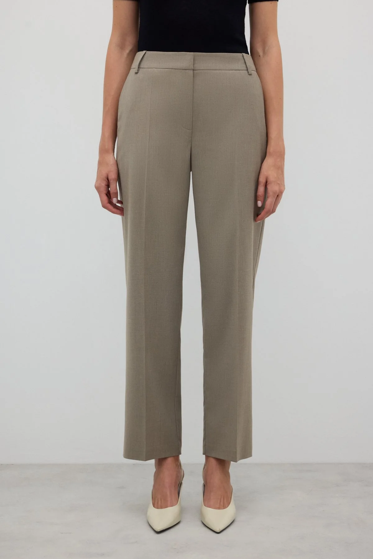 Yün Karışımlı Düz Paça Pantolon Kum Beji - 3