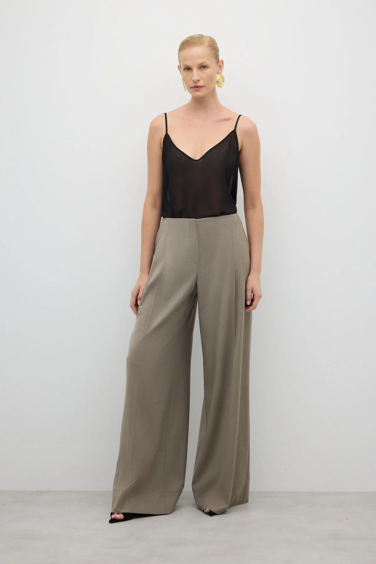 Yün Karışımlı Palazzo Pantolon Kum Beji - 1