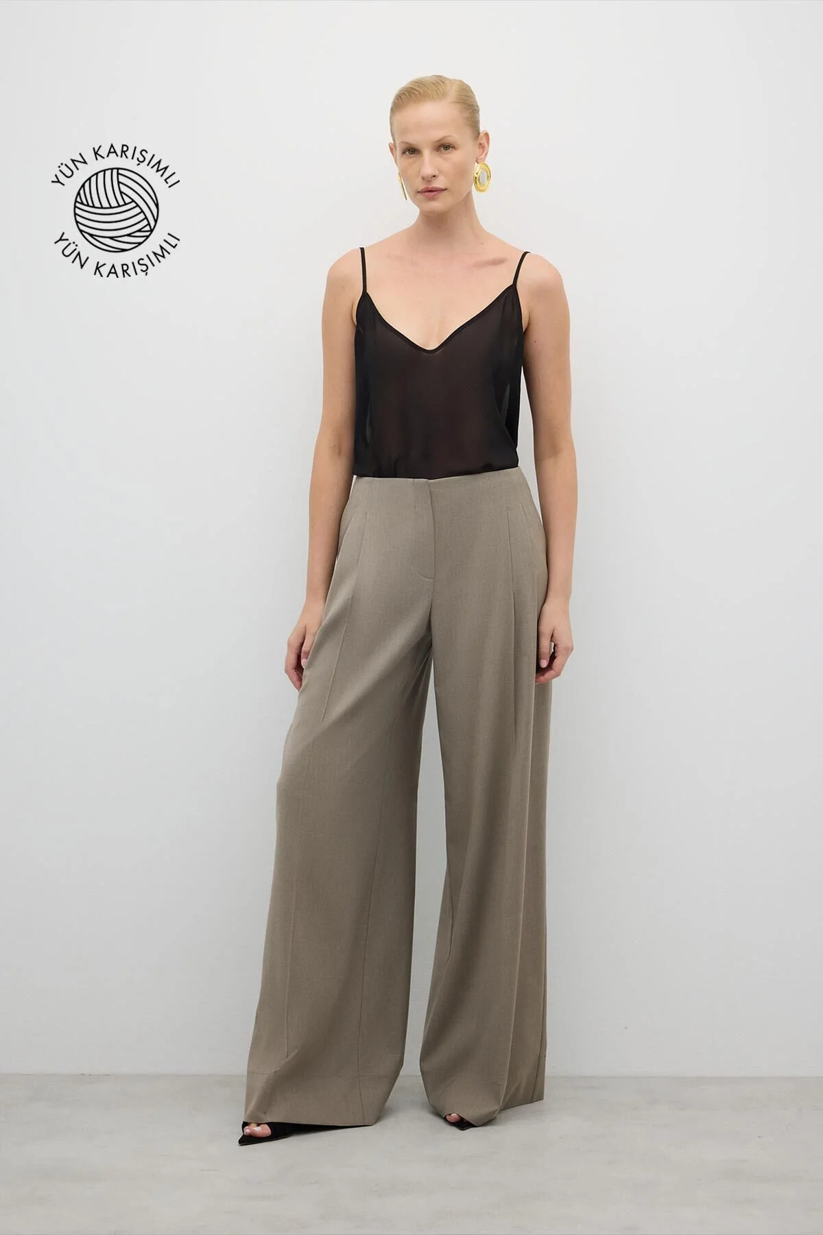 Yün Karışımlı Palazzo Pantolon Kum Beji - 1