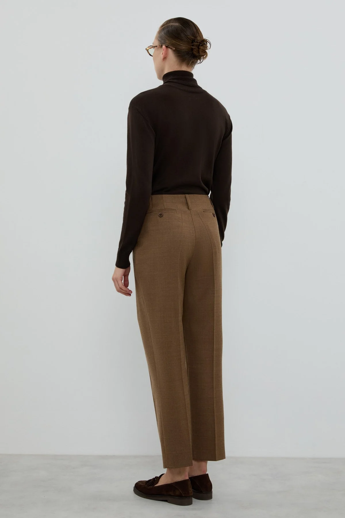 Yün Karışımlı Tek Pileli Havuç Pantolon Kahve - 2