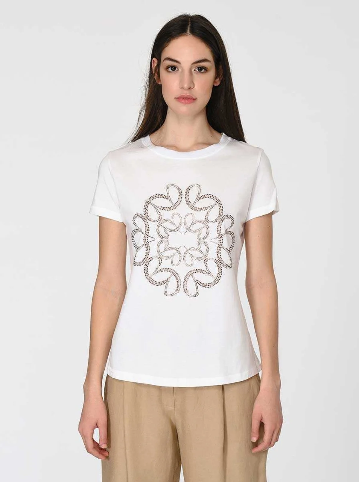 Yuvarlak Yakalı Baskılı T-Shirt Optik Beyaz - 1