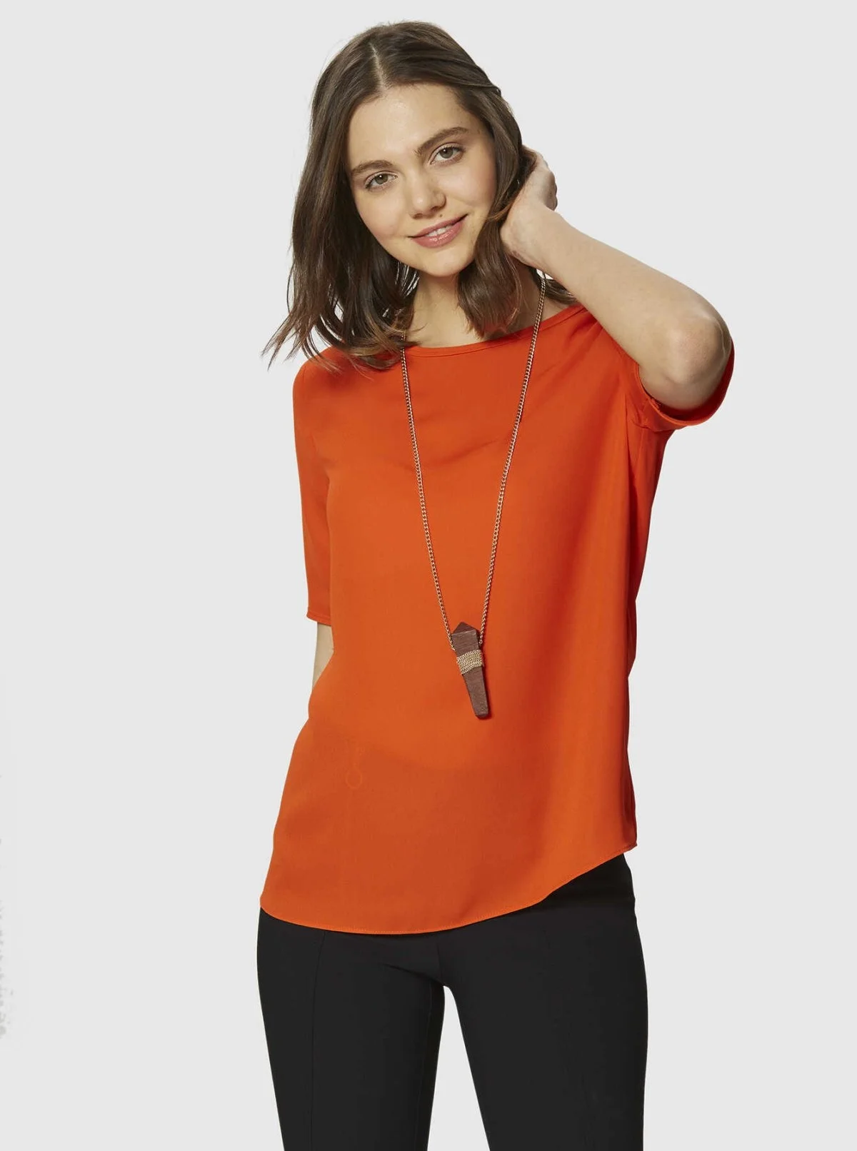 Yuvarlak Yakalı Bluz Oranj - 1