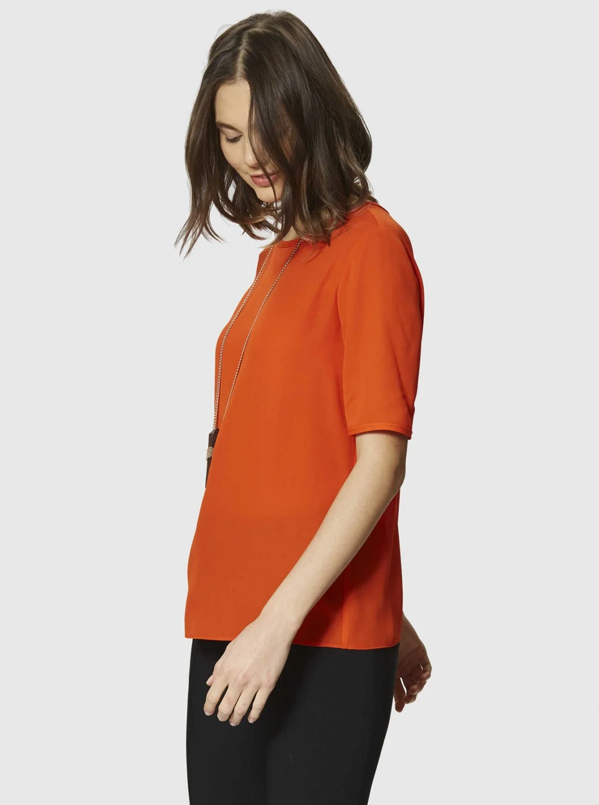 Yuvarlak Yakalı Bluz Oranj - 3