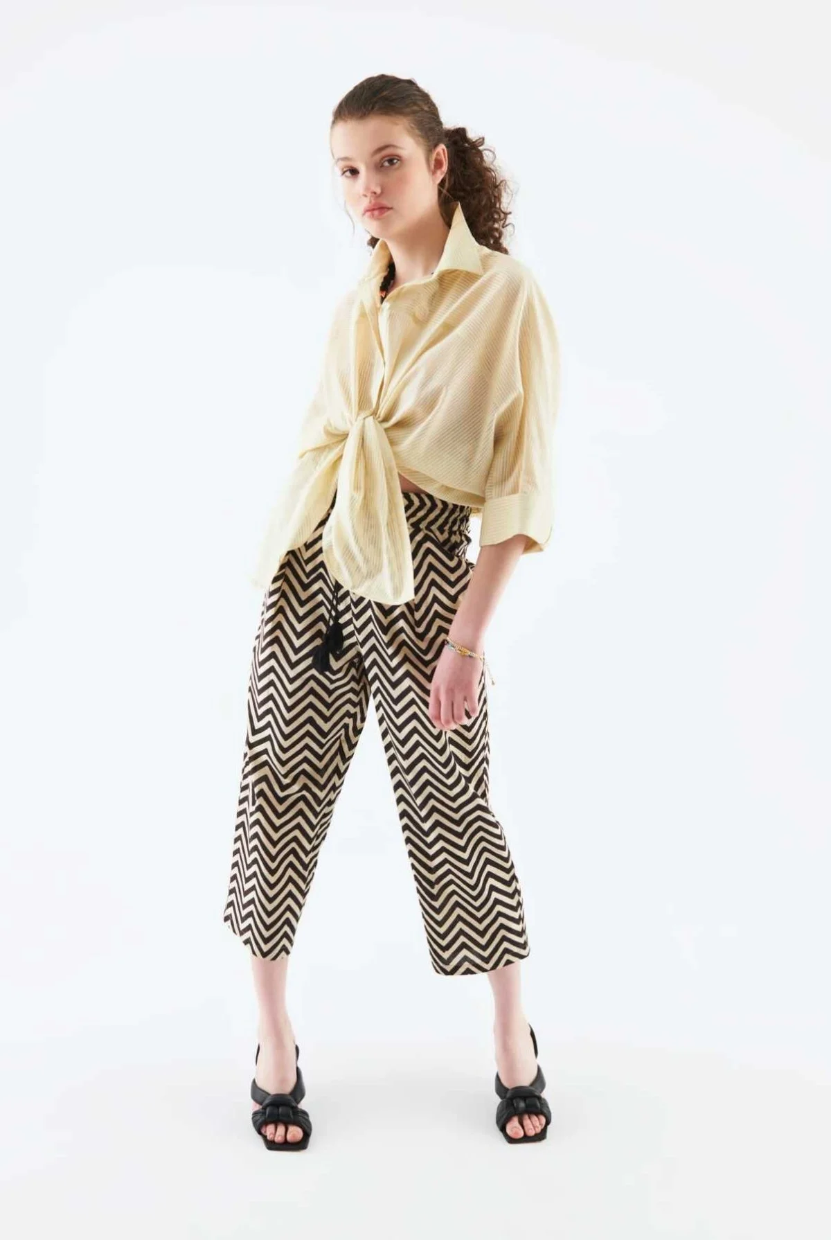 Zigzag Desenli Kadın Pantolon Standart Renk - 1