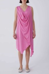 Askılı Önü Volanlı Saten Günlük Elbise Pembe Pembe