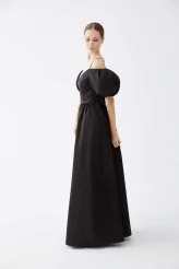  Balon Kol Askılı Abiye Elbise Siyah - 3