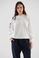  Baskılı Sweatshirt Ekru Ekru