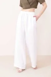 Beli Lastikli Keten Pantolon Beyaz - 2