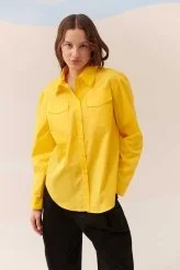  Cepli Poplin Kadın Gömlek Sarı - 1