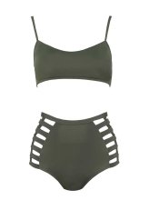 Cut Out Kesimli Bikini Mat Yeşil Mat Yeşil