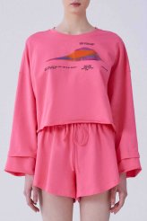 Desenli Crop Sweatshirt Pembe Pembe