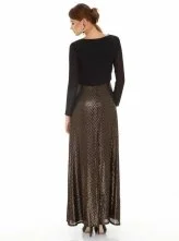  Eteği Pul İşlemeli Uzun Elbise Siyah-Gold - 3