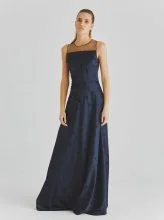  İşlemeli Uzun Nişan Elbisesi Lacivert - 1