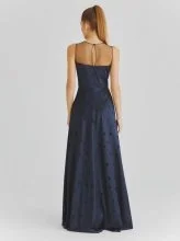  İşlemeli Uzun Nişan Elbisesi Lacivert - 2