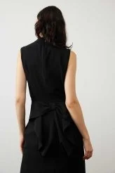 Arkası Fiyonk Detaylı Crep Kolsuz Elbise Siyah - 4