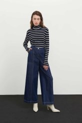 Denim Geniş Paça Pantolon Lacivert Lacivert