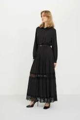 Dantel Detaylı Pilise Örme Elbise Siyah - 3
