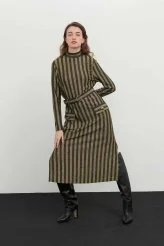 Çizgi Örme Uzun Kol Midi Elbise Standart Renk - 1
