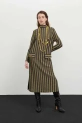 Çizgi Örme Uzun Kol Midi Elbise Standart Renk - 3