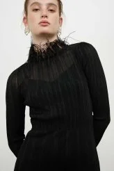 Yakası Otrişli Uzun Kol Maxı Boy Triko Elbise Siyah - 3