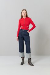 Double Paça Denim Pantolon Lacivert Lacivert