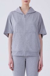 Kapüşonlu Kısa Kollu Kadın Sweatshirt Gri Gri