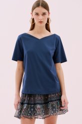 Kayık V Yaka Kısa Kol T-Shirt Lacivert 