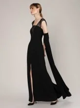  Kol Ve Dantel Detaylı Nişan Elbisesi Siyah - 1