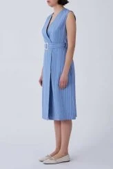 Kruvaze Askılı Çizgili Günlük Elbise Mavi - Beyaz - 3