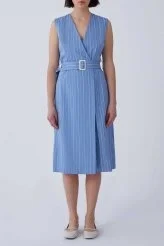 Kruvaze Askılı Çizgili Günlük Elbise Mavi - Beyaz - 1