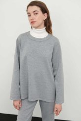Bisiklet Yaka Uzun Kollu Sweatshirt Gri 