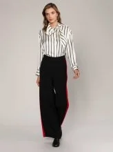  Şeritli Kadın Triko Pantolon Siyah - 1