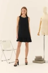  Taş İşlemeli Mini Elbise Siyah - 1