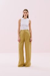 Tek Pilili Palazzo Keten Pantolon Olive Olive