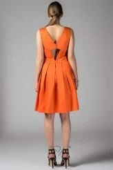 Sırt Dekolteli Mini Elbise Oranj - 2