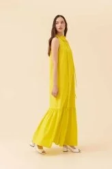 Kolsuz Uzun Elbise Sarı - 4