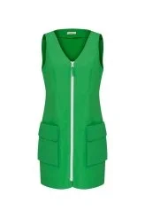 Fermuarlı Mini Boy Davet Elbisesi Yeşil - 4