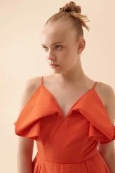 Askılı Sırt Dekolteli Elbise Oranj - 4