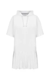 Kapüşonlu Mini Boy Günlük Elbise Beyaz - 4