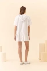 Kapüşonlu Mini Boy Günlük Elbise Beyaz - 2