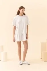 Kapüşonlu Mini Boy Günlük Elbise Beyaz - 1