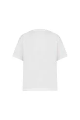 V Yaka Baskılı T-Shirt Beyaz - 5