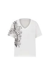 V Yaka Baskılı T-Shirt Beyaz - 4